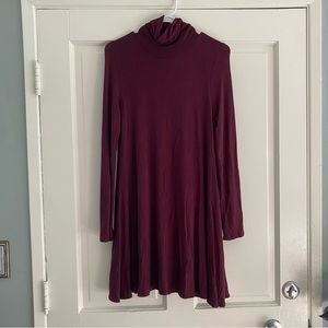 Lulus Burgundy Mock Neck Swing Dress